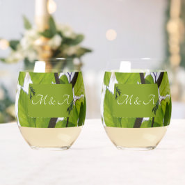 Green Leaves Wedding Stemless Wine Glass Wijnglas Zonder Voet