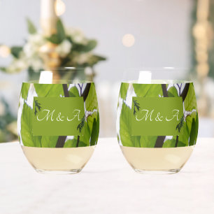 Green Leaves Wedding Stemless Wine Glass Wijnglas Zonder Voet