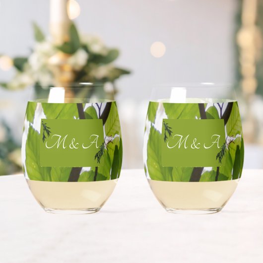 Green Leaves Wedding Stemless Wine Glass Wijnglas Zonder Voet (Insitu (Huwelijk))