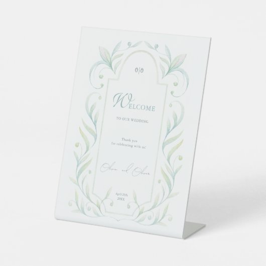 Green Leaves Wedding Welkom Reclamebord Met Voetstuk (Voorkant)