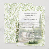 Green Leaves White Floral Love Bunny Wedding Kaart (Voorkant / Achterkant)