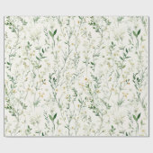 Green Leaves White Flowers Birthday Cadeaupapier (Vlak)
