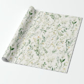 Green Leaves White Flowers Birthday Cadeaupapier (Uitgerold)