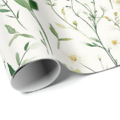 Green Leaves White Flowers Birthday Cadeaupapier (Rol Hoek)