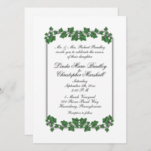 Green Leaves White Wedding Invitation Kaart (Voorkant / Achterkant)