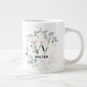 Green Leaves Wreater Monogram Initiaal W Letter Grote Koffiekop