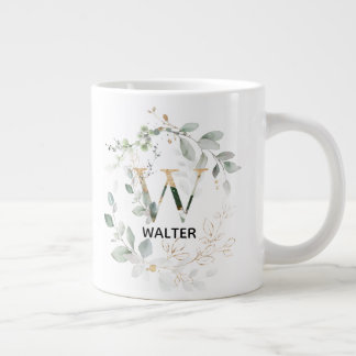 Green Leaves Wreater Monogram Initiaal W Letter Grote Koffiekop