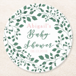 Green Leaves Wreath | Personeel Baby shower Ronde Kartonnen Onderzetter