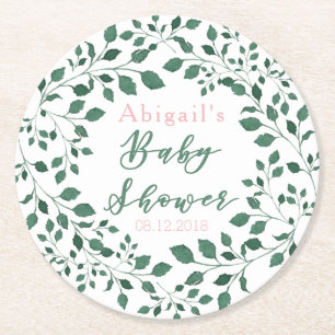 Green Leaves Wreath   Personeel Baby shower Ronde Kartonnen Onderzetter