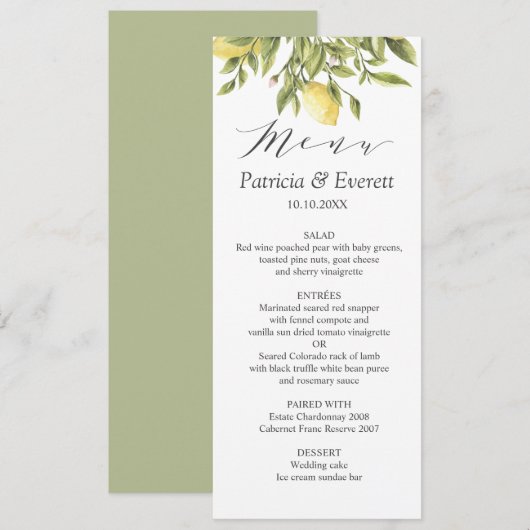 Green | Lemons en Leaves Boho chic Wedding Kaart (Voorkant / Achterkant)