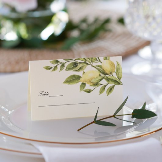 Green | Lemons Leaves elegant Wedding Visitekaartje