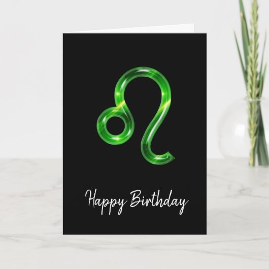 Green Leo Sign Birthday Kaart (Voorkant)