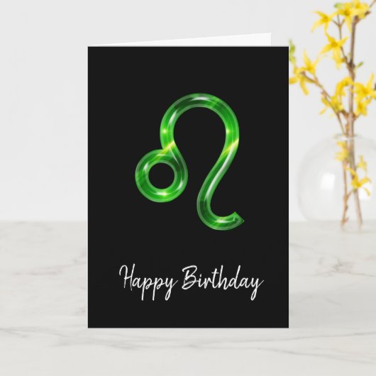 Green Leo Sign Birthday Kaart (Gele Bloem)