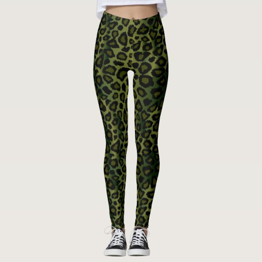 Green Leopard Animal Print Leggings (Voorkant)