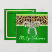 Green Leopard Diamond Bow Baby shower Uitnodiging (Voorkant / Achterkant)