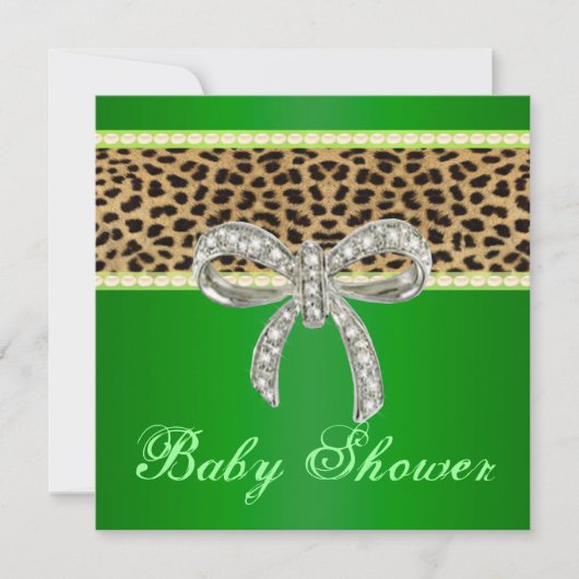 Green Leopard Diamond Bow Baby shower Uitnodiging (Voorkant)