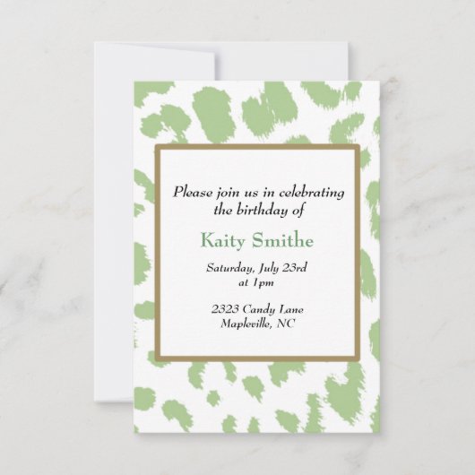 Green Leopard Pattern Birthday Invitation Kaart (Voorkant)