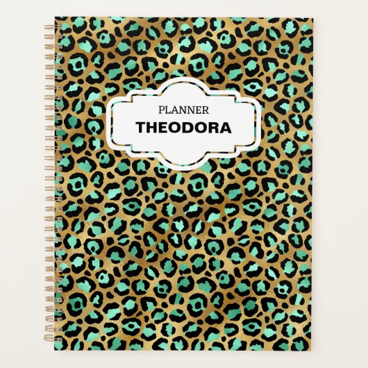 GREEN LEOPARD PRINT 12-maands Planner & Stickers (Voorkant)