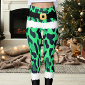 Green Leopard Print Kerstman Kostuum Kerstmis Leggings
