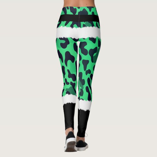 Green Leopard Print Kerstman Kostuum Kerstmis Leggings (Achterkant)