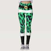 Green Leopard Print Kerstman Kostuum Kerstmis Leggings (Voorkant)