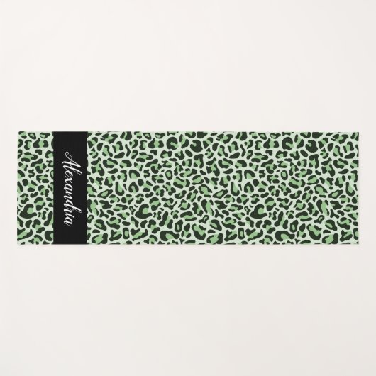 Green Leopard Print Personalized Pilates Yoga Mat (Voorkant (horizontaal))