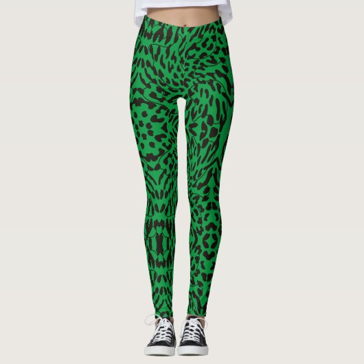 Green Leopard Safari Print Leggings (Voorkant)