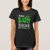 Green Leopard Shamrock One Lucky Teacher St Patric T-shirt (Voorkant)