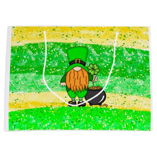 Green Leprechaun Gnome met Shamrock Groot Cadeauzakje (Voorkant)