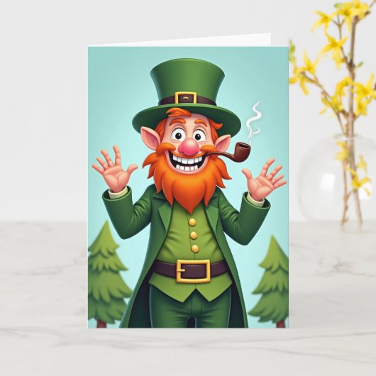Green Leprechaun Irish Luck Card Kaart (Gele Bloem)