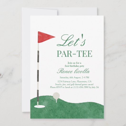 Green Let's Par-T-shirt Golf eerste verjaardagsuit Bedankkaart (Voorkant)