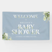 Green Letter Dusty Blue Baby shower Welkom Spandoek (Horizontaal)