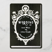 Green Library Book Wedding Ornate Frame Silver Folie Uitnodiging (Voorkant)