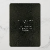 Green Library Book Wedding Ornate Frame Silver Folie Uitnodiging (Achterkant)