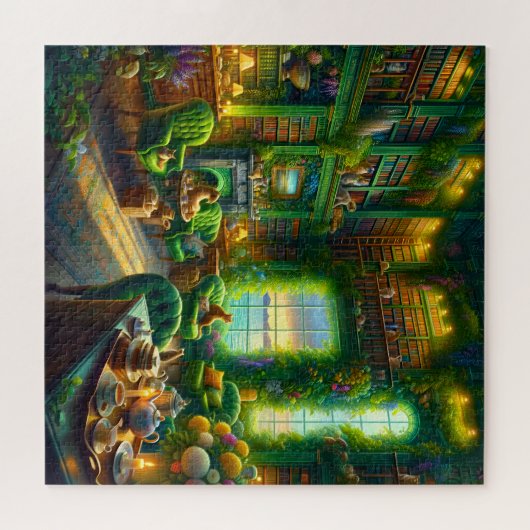 Green Library Cat Tea Time Coastal View Legpuzzel (Horizontaal)