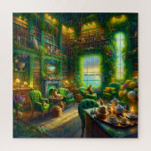 Green Library Cat Tea Time Coastal View Legpuzzel (Verticaal)