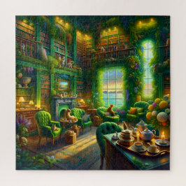 Green Library Cat Tea Time Coastal View Legpuzzel