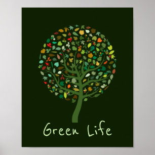 Green Life slogan Greenie schattige boomomgeving Poster