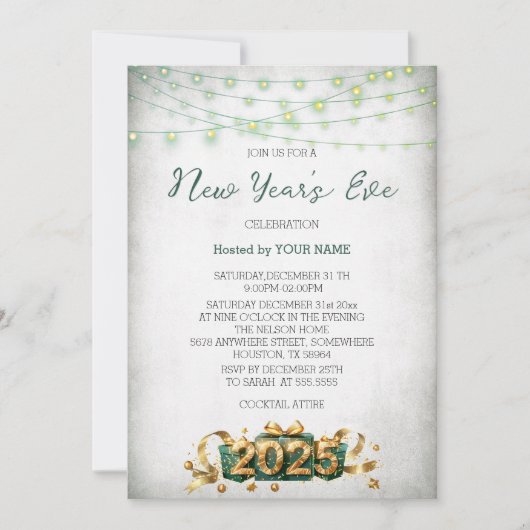 Green Light Cadeau Elegante Nieuwjaarsuitnodiging Save The Date (Voorkant)