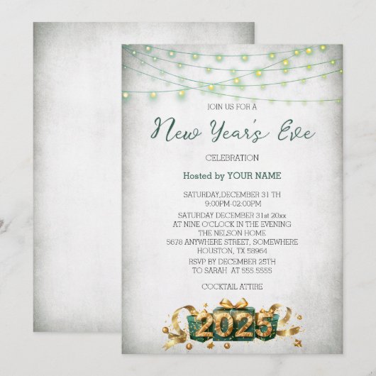 Green Light Cadeau Elegante Nieuwjaarsuitnodiging Save The Date (Voorkant / Achterkant)