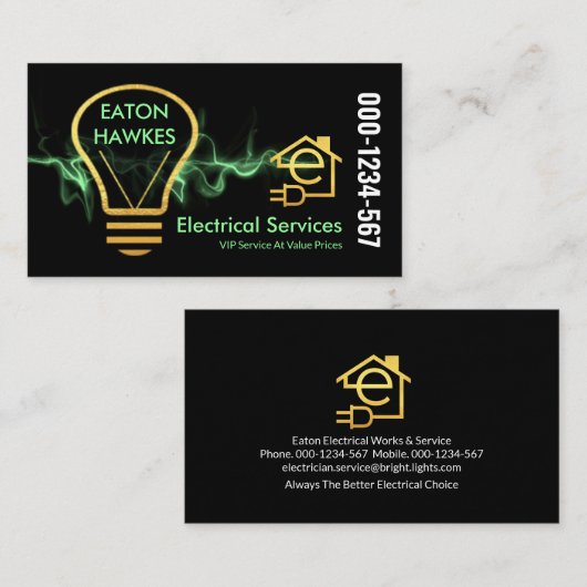 Green Lightning Powers elektrische lamp Visitekaartje (Voorkant / Achterkant)