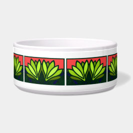 Green Lily Flower Pattern Ceramic Dog Bowl Voerbakje