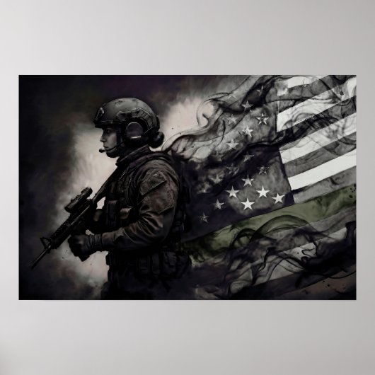 Green Line American Flag Military Female Tribute Poster (Voorkant)