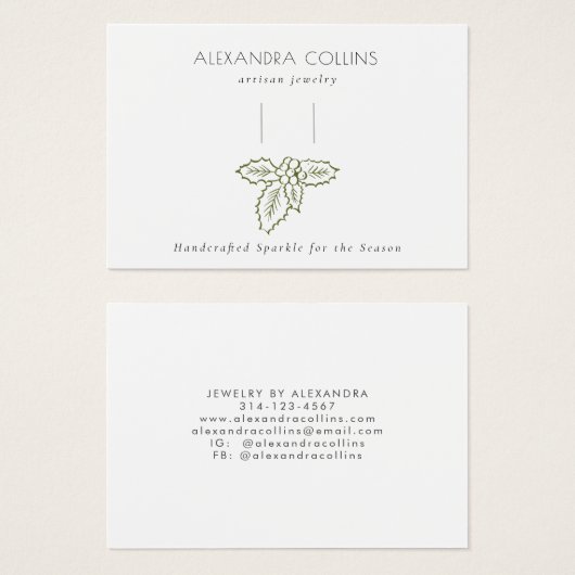 Green Line Art Festive Holly Branch Hairclip  Visitekaartje (Voorkant /achterkant)