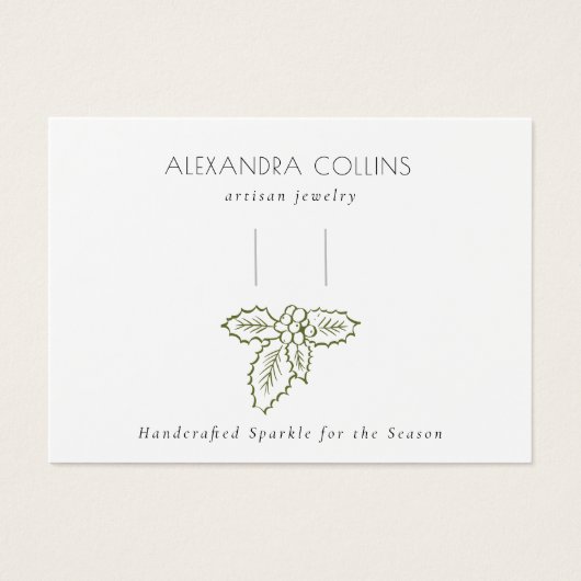Green Line Art Festive Holly Branch Hairclip  Visitekaartje (Voorkant)