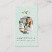 Green Linen Elegant Chic Bakery Gold Whisk Photo Visitekaartje (Voorkant)