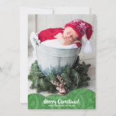 Green Linen Filigree Foto met kerstfeestdag Kaart (Voorkant)