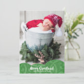 Green Linen Filigree Foto met kerstfeestdag Kaart (Staand voorkant)