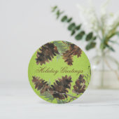 Green Linen Pine Cones Christmas Greeting Card Feestdagenkaart (Staand voorkant)