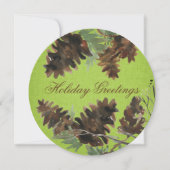 Green Linen Pine Cones Christmas Greeting Card Feestdagenkaart (Voorkant)